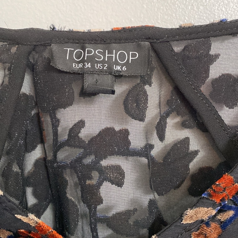 TopShop Long Sleeve Top Women’s 2 Burnt Velvet see thx bell sleeve evening top - Picture 3 of 13